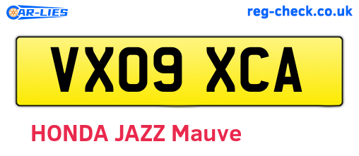 VX09XCA are the vehicle registration plates.
