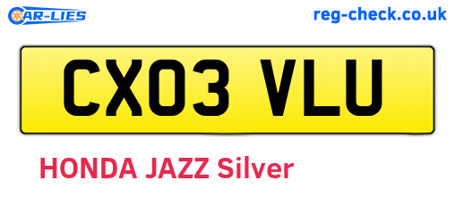 CX03VLU are the vehicle registration plates.