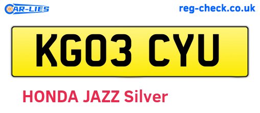 KG03CYU are the vehicle registration plates.