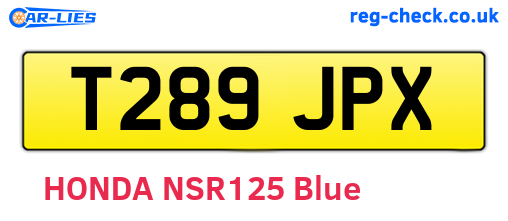 T289JPX are the vehicle registration plates.