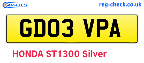 GD03VPA are the vehicle registration plates.