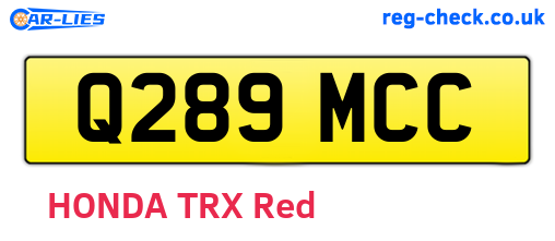 Q289MCC are the vehicle registration plates.