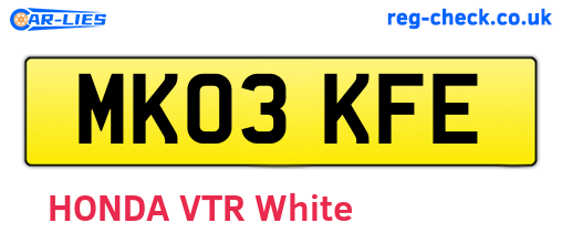MK03KFE are the vehicle registration plates.