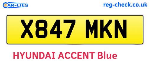 X847MKN are the vehicle registration plates.