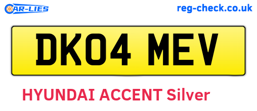 DK04MEV are the vehicle registration plates.