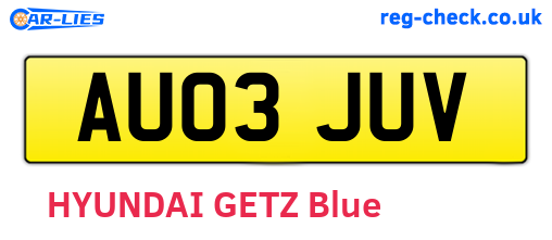 AU03JUV are the vehicle registration plates.