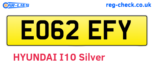 EO62EFY are the vehicle registration plates.