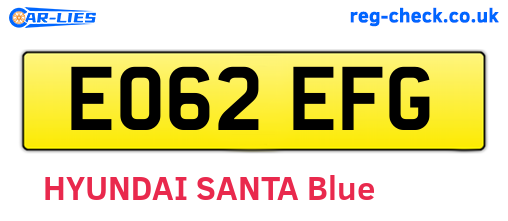 EO62EFG are the vehicle registration plates.