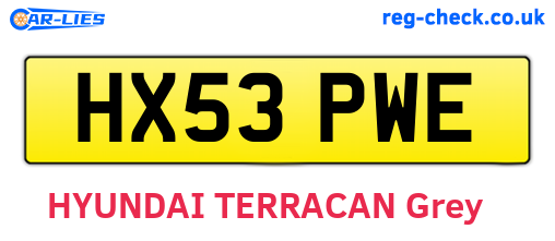 HX53PWE are the vehicle registration plates.