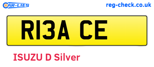 R13ACE are the vehicle registration plates.