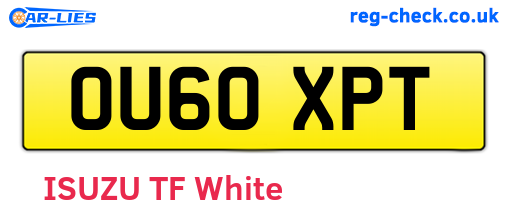OU60XPT are the vehicle registration plates.