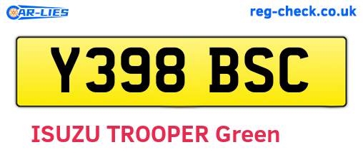 Y398BSC are the vehicle registration plates.