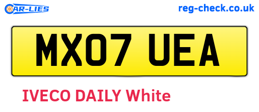 MX07UEA are the vehicle registration plates.