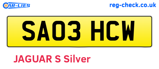 SA03HCW are the vehicle registration plates.