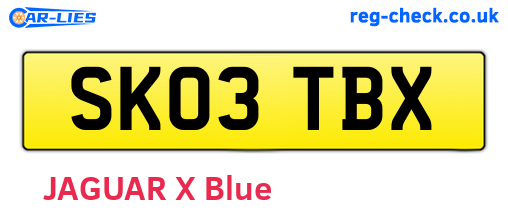 SK03TBX are the vehicle registration plates.