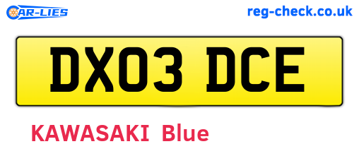 DX03DCE are the vehicle registration plates.