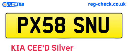 PX58SNU are the vehicle registration plates.