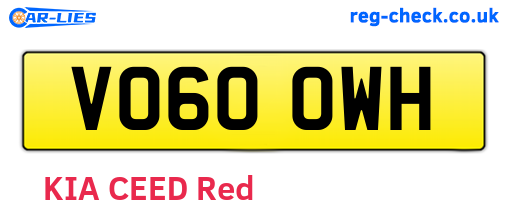 VO60OWH are the vehicle registration plates.