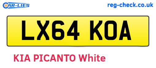 LX64KOA are the vehicle registration plates.