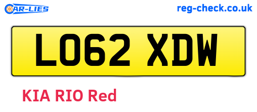 LO62XDW are the vehicle registration plates.