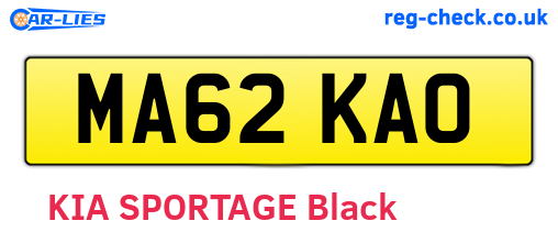 MA62KAO are the vehicle registration plates.