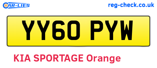 YY60PYW are the vehicle registration plates.