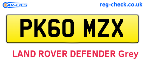 PK60MZX are the vehicle registration plates.