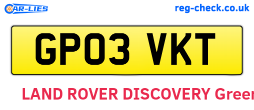 GP03VKT are the vehicle registration plates.