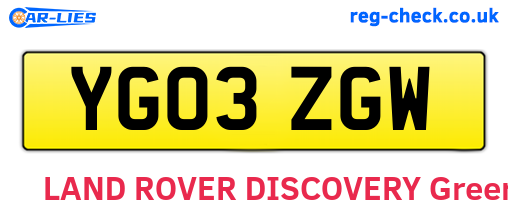 YG03ZGW are the vehicle registration plates.