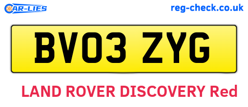 BV03ZYG are the vehicle registration plates.
