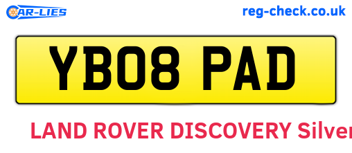 YB08PAD are the vehicle registration plates.