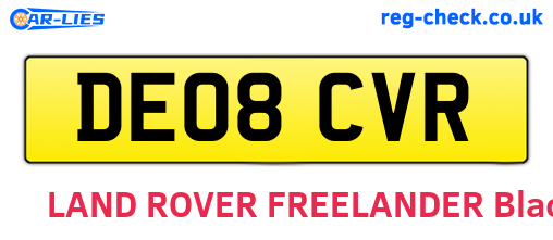 DE08CVR are the vehicle registration plates.