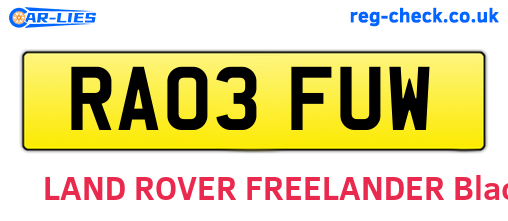 RA03FUW are the vehicle registration plates.