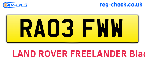 RA03FWW are the vehicle registration plates.