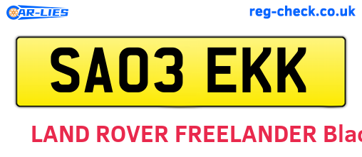 SA03EKK are the vehicle registration plates.