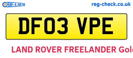 DF03VPE are the vehicle registration plates.