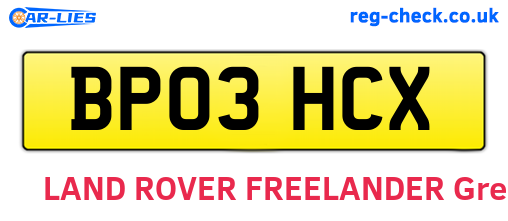BP03HCX are the vehicle registration plates.