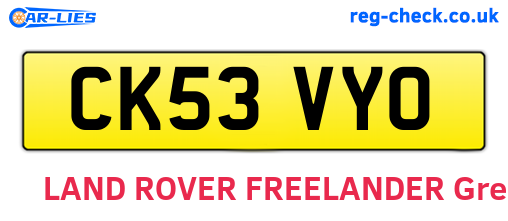 CK53VYO are the vehicle registration plates.
