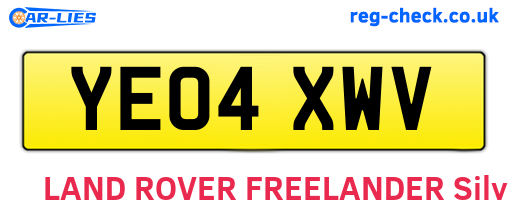 YE04XWV are the vehicle registration plates.