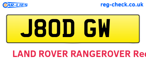 J80DGW are the vehicle registration plates.