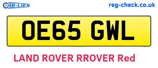 OE65GWL are the vehicle registration plates.
