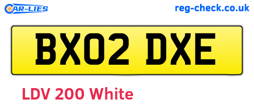 BX02DXE are the vehicle registration plates.