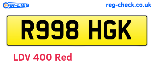 R998HGK are the vehicle registration plates.
