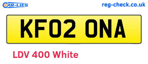KF02ONA are the vehicle registration plates.