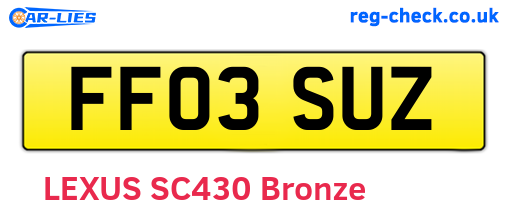 FF03SUZ are the vehicle registration plates.