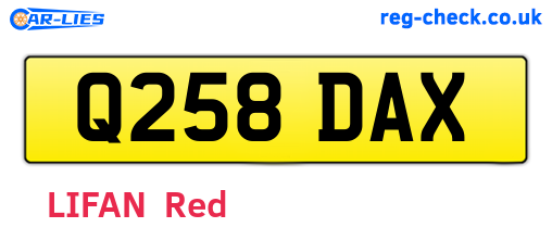 Q258DAX are the vehicle registration plates.