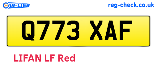 Q773XAF are the vehicle registration plates.