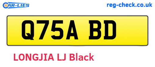 Q75ABD are the vehicle registration plates.
