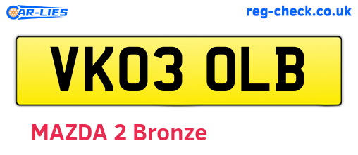 VK03OLB are the vehicle registration plates.