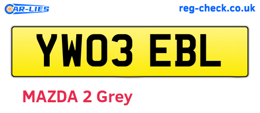YW03EBL are the vehicle registration plates.